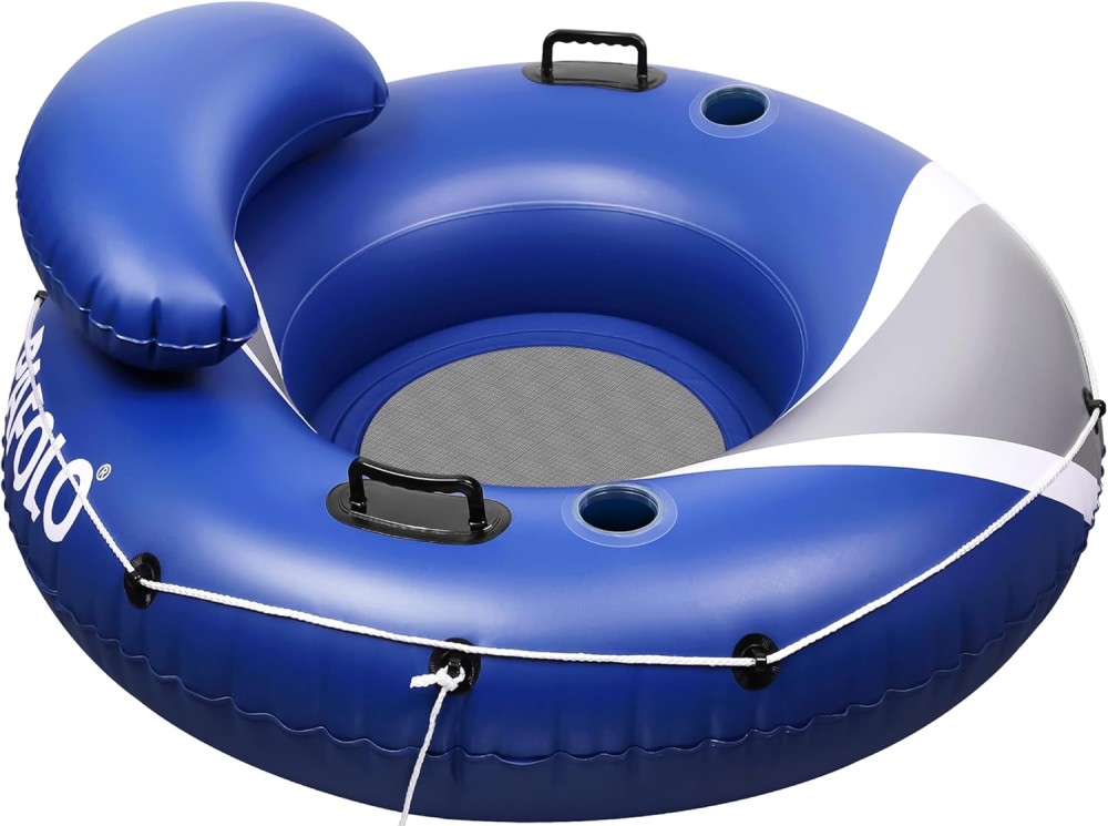 Inflatable swimming pool float with backrest